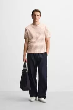 Футболка из жаккардовой полоски ZARA, экрю/красный