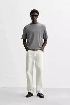 Футболка из жаккардовой полоски ZARA, белый/темно-синий