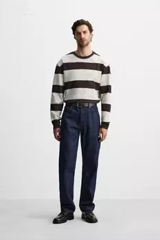 Футболка из жаккардовой полоски ZARA, коричневый/белый
