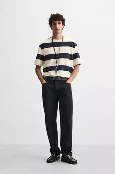 Футболка из жаккардовой полоски ZARA, устрично-белый
