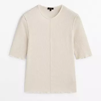 Футболка из жатой ткани со швом по центру Massimo Dutti, кремовый