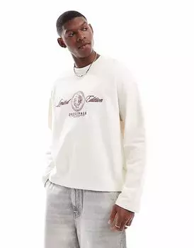 Футболка Jack & Jones heavyweight с длинными рукавами и вышитым логотипом в кремово-белом цвете