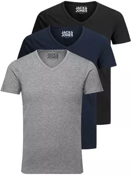 Футболка JACK & JONES JJV-Neck, морской синий/пятнистый серый/черный