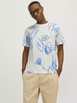 Футболка Jack & Jones "JPRBLAPALMA AOP SS ФУТБОЛКА С КРУГЛЫМ ВЫРЕЗОМ SN", цвет Cloud Dancer
