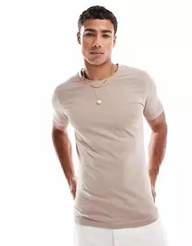 Футболка Jack & Jones muscle fit бежевого цвета