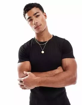 Футболка Jack & Jones muscle fit в рубчик черного цвета
