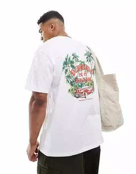 Футболка Jack & Jones oversize с принтом джунглей на спине белого цвета