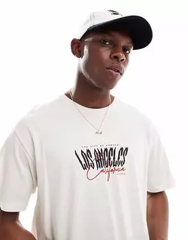 Футболка Jack & Jones oversize с принтом Los Angeles в кремовом цвете