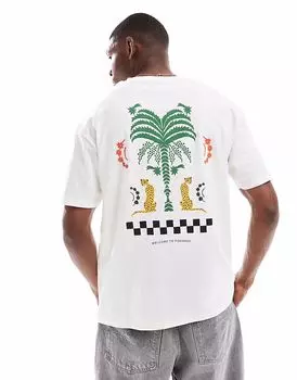 Футболка Jack & Jones oversize с принтом Paradise на спине белого цвета
