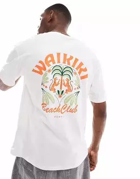 Футболка Jack & Jones oversize с принтом waikiki на спине белого цвета