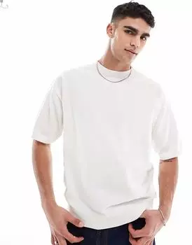 Футболка Jack & Jones Premium свободного кроя с круглым вырезом кремового цвета