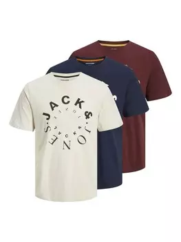 Футболка JACK & JONES WARRIOR, светло-бежевый/темно-синий/винно-красный