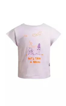 Футболка Jack Wolfskin "TAKE A BREAK T G", для девочек, с милым принтом, цвет Pale Lavenda