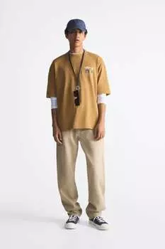 Футболка james coffman с графическим принтом ZARA, кэмел