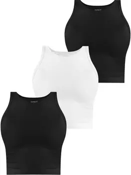 Футболка Janice 3 x Damen crop Top hochgeschlossen Niah, цвет schwarz/wei/schwarz
