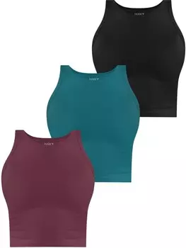 Футболка Janice 3 x Damen crop Top hochgeschlossen Niah, цвет burgund/petrol/schwarz