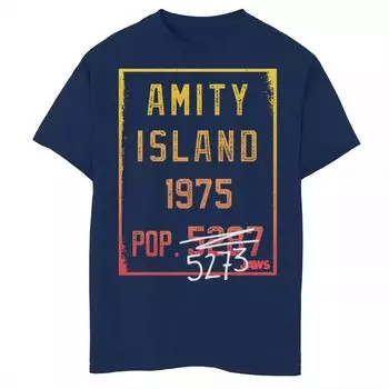 Футболка Jaws Amity Island для мальчиков 8–20 лет со знаком изменения численности населения и градиентным рисунком Licensed Character