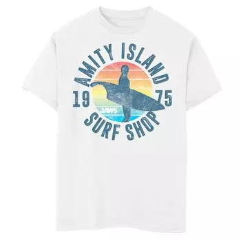 Футболка Jaws Amity Island Surf Shop 1975 года для мальчиков 8–20 лет с графическим логотипом и логотипом в стиле ретро Licensed Character