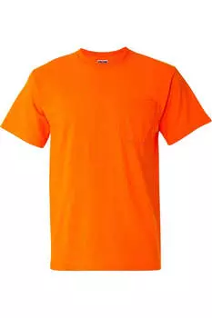 Футболка JERZEES Dri-Power 50/50 с карманом, цвет safety orange