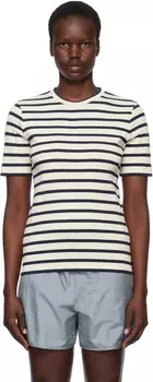 Футболка Jil Ander Off-White & Navy с круглым вырезом Jil Sander