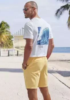 Футболка John Devin, рубашка с короткими рукавами и современным принтом на спине из чистого хлопка, цвет Wei-Bedruckt