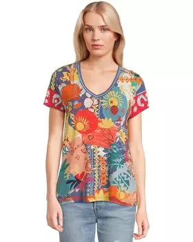 Футболка Johnny Was The Janie Favorite Short Sleeve V-Neck Tee, цвет Liberty Scarf