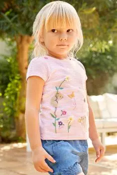 Футболка JoJo Maman Bb с аппликацией в полоску Jojo Maman Bb, розовый