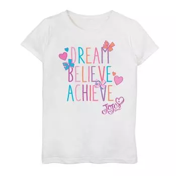 Футболка Jojo Siwa Dream Believe Achieve Bows Hearts для девочек 7–16 лет Licensed Character