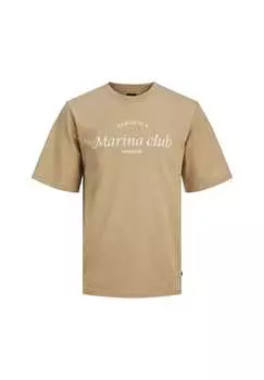 Футболка jprblaocean club с принтом спереди из нержавеющей стали Jack & Jones, бежевый