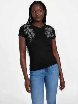 Футболка Julianne с цветочным принтом и стразами Guess Factory, черный