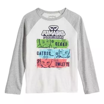 Футболка Jumping Beans PJ Masks Powerheroes для мальчиков 4–12 лет с рисунком реглан и длинными рукавами., белый
