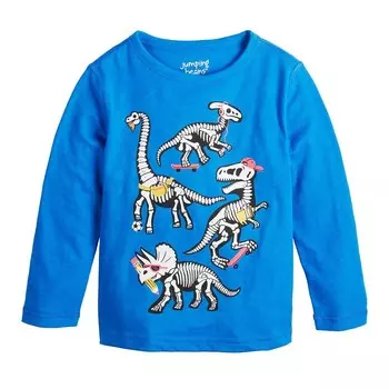 Футболка Jumping Beans с длинными рукавами и адаптивной сенсорной графикой для детей, малышей и мальчиков 4–12 лет, цвет School Dinos