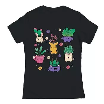 Футболка Junior's Happy Plants с рисунком Kawaii COLAB89 by Threadless, черный