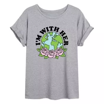 Футболка Juniors' Earth I’m With Her с струящимся рисунком Licensed Character