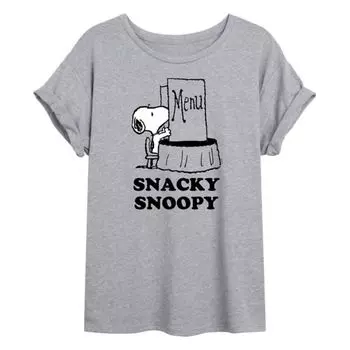 Футболка Juniors' Peanuts Snacky Snoopy большого размера Licensed Character, серый
