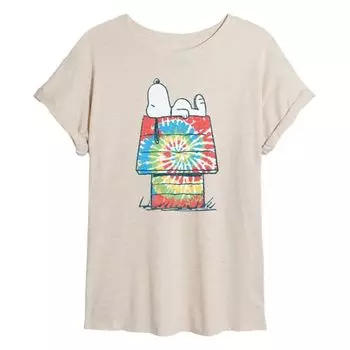 Футболка Juniors Peanuts Snoopy House в стиле тай-дай большого размера Licensed Character, бежевый