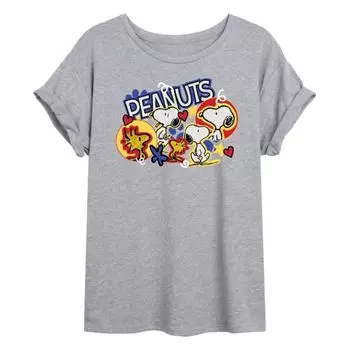 Футболка Juniors Peanuts Snoopy & Woodstock большого размера Licensed Character, серый