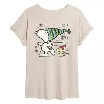 Футболка Juniors peanuts snoopy & woodstock skate oversize Licensed Character, бежевый
