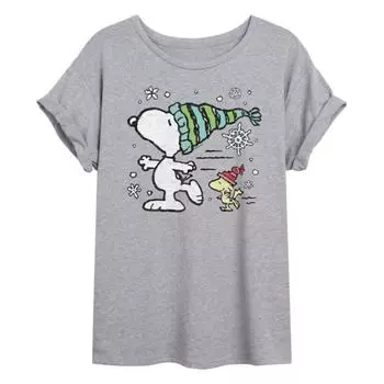 Футболка Juniors peanuts snoopy & woodstock skate oversize Licensed Character, серый
