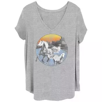 Футболка Juniors' Plus Horses Freedom с круглым рисунком и рисунком в виде пейзажа Licensed Character