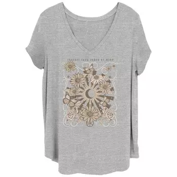 Футболка Juniors' Plus Protect Your Peace Of Mind с цветочным рисунком Licensed Character, цвет Heather Gray