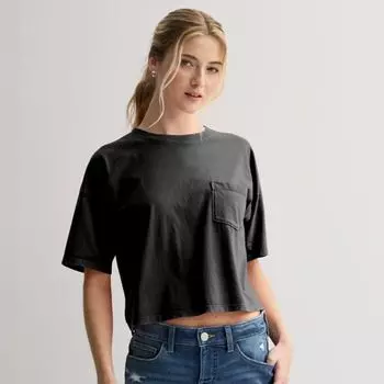 Футболка Juniors с укороченным карманом и свободным кроем So, черный