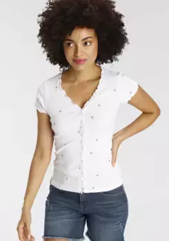 Футболка KangaROOS с планкой на пуговицах и изящными рюшами, белый