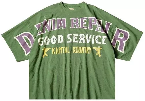 Футболка Kapital Jersey Huge T-Shirt (Denim Repair) 'Green', зеленый