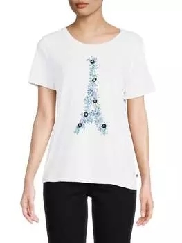 Футболка Karl Lagerfeld Paris с цветочным принтом эйфелевой башни, белый