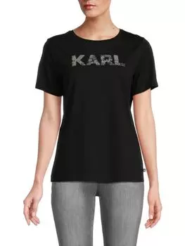 Футболка Карл с пайетками Karl Lagerfeld Paris, цвет Black Silver