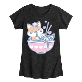 Футболка Kawaii Ramen Shiba Inu для девочек 7–16 лет Licensed Character, цвет Heather Black