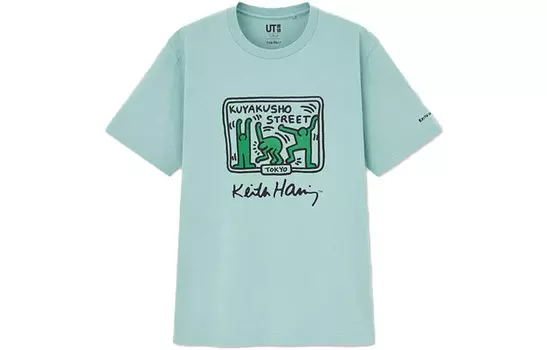 Футболка Keith Haring X унисекс зеленая Uniqlo, изумрудно-зеленый