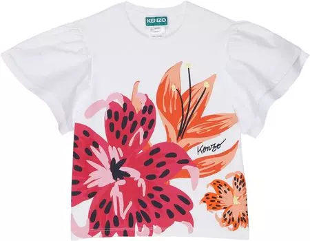 Футболка Kenzo Short Sleeve T-Shirt w/ Ruffles Sleeves, Flowers Print, белый
