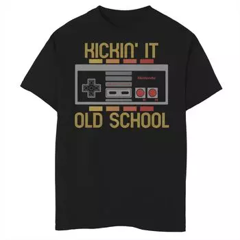 Футболка «Kickin' It Old School» в стиле ретро для Nintendo NES для мальчиков 8–20 лет Licensed Character, черный